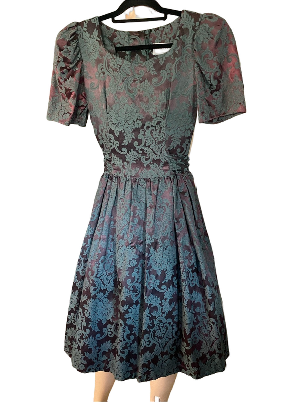 Misty Lane Vintage Floral Jacquard Fit & Flare Dress in green and Plum